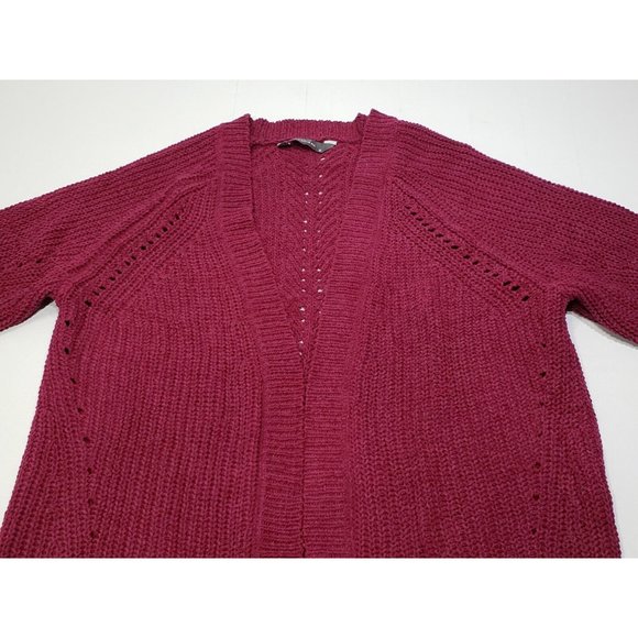 Members Mark Comfortable Open Front Chenille Cardigan Sweater Burgundy Size S - Picture 2 of 10